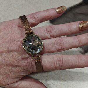 Brown Leather Bracelet with Crystal Accent
